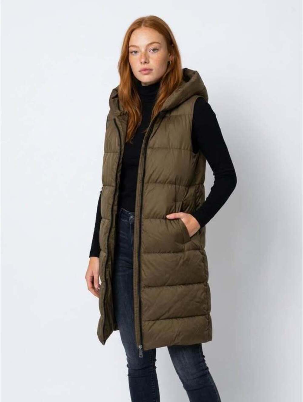 Marc Cain Long Hooded Down Filled Puffer Vest Size Small /N2